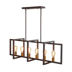 Suspension linéaire rectangulaire noire à 6 lumières pour îlot de style ferme