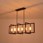Suspension linéaire rectangulaire noire à 6 lumières pour îlot de style ferme
