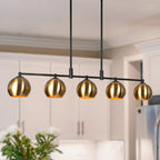 Modern Black Gold 5-Light Linear Chandelier Kitchen island Pendant Lights with Metal Shades - L38.5  x W5.5  x H7.5 