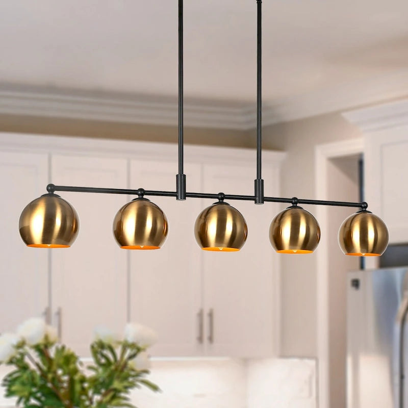 Modern Black Gold 5-Light Linear Chandelier Kitchen island Pendant Lights with Metal Shades - L38.5  x W5.5  x H7.5 