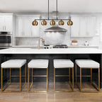 Lustre linéaire moderne noir et or à 5 lumières, suspension pour îlot de cuisine avec abat-jour en métal - L 38,5 x l 5,5 x H 7,5