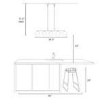 Lustre linéaire moderne noir et or à 5 lumières, suspension pour îlot de cuisine avec abat-jour en métal - L 38,5 x l 5,5 x H 7,5