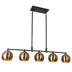 Lustre linéaire moderne noir et or à 5 lumières, suspension pour îlot de cuisine avec abat-jour en métal - L 38,5 x l 5,5 x H 7,5