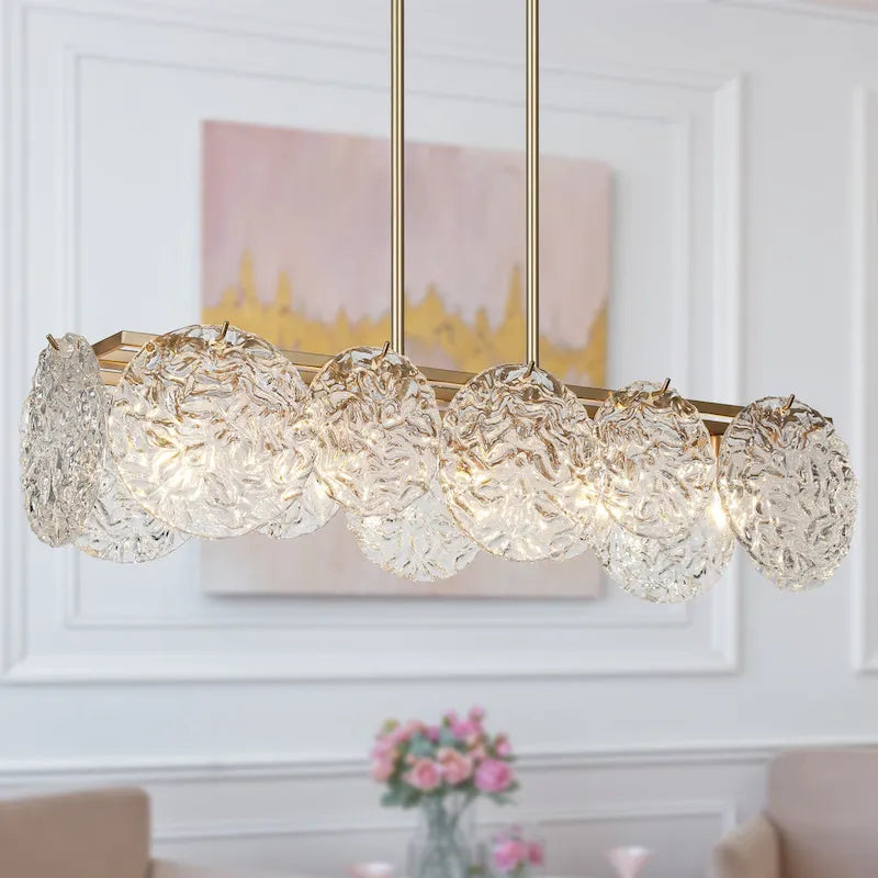 Modern Glam 5-Light Gold Chandelier Rectangle Island Light for Dining Room - 33  L x 9  W x 7.5  H