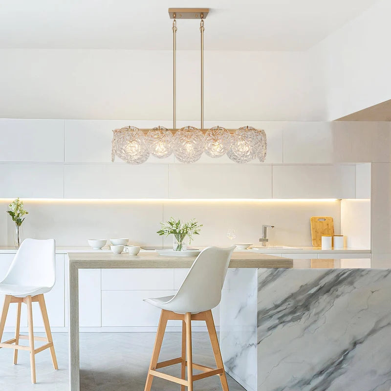 Lustre rectangulaire moderne et glamour à 5 lumières doré, idéal pour îlot de salle à manger - 33 cm L x 9 cm l x 7,5 cm H