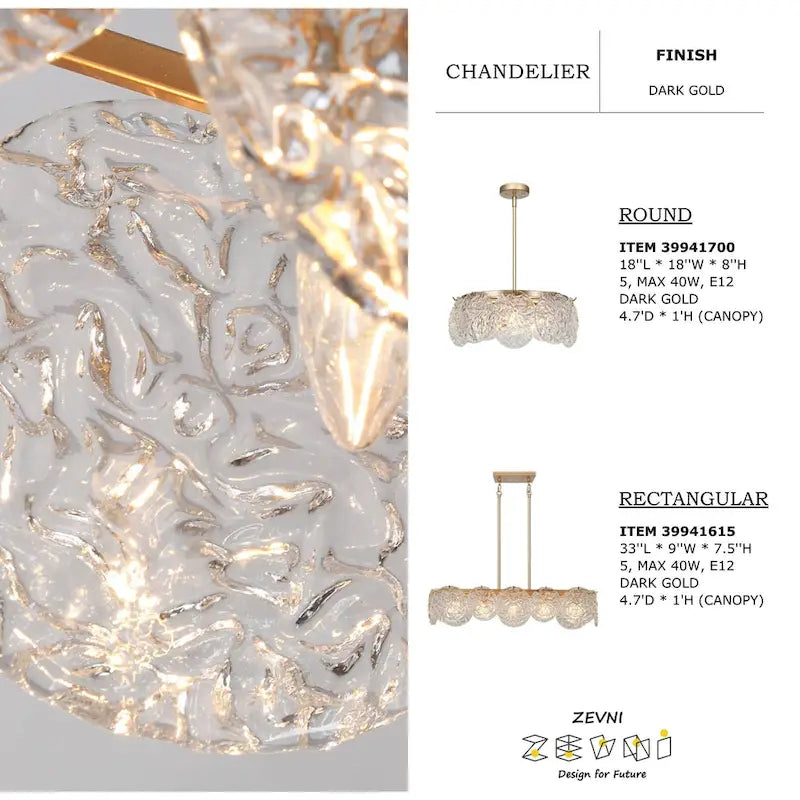 Lustre rectangulaire moderne et glamour à 5 lumières doré, idéal pour îlot de salle à manger - 33 cm L x 9 cm l x 7,5 cm H