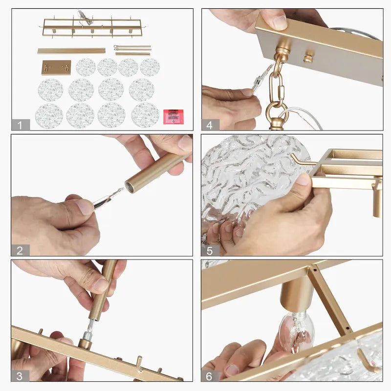 Lustre rectangulaire moderne et glamour à 5 lumières doré, idéal pour îlot de salle à manger - 33 cm L x 9 cm l x 7,5 cm H