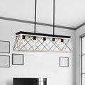 Lustre suspendu rectangulaire rustique à 5 lumières en métal pour îlot central