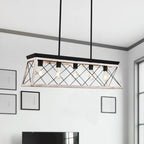 Lustre suspendu rectangulaire rustique à 5 lumières en métal pour îlot central
