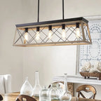 Lustre suspendu rectangulaire rustique à 5 lumières en métal pour îlot central