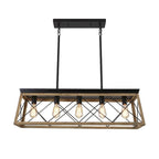 Lustre suspendu rectangulaire rustique à 5 lumières en métal pour îlot central
