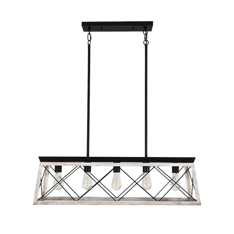 Lustre suspendu rectangulaire rustique à 5 lumières en métal pour îlot central