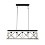 Lustre suspendu rectangulaire rustique à 5 lumières en métal pour îlot central