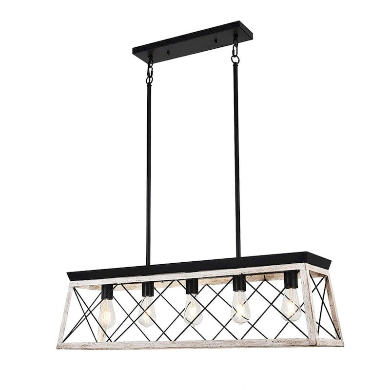 Lustre suspendu rectangulaire rustique à 5 lumières en métal pour îlot central