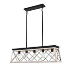 Lustre suspendu rectangulaire rustique à 5 lumières en métal pour îlot central