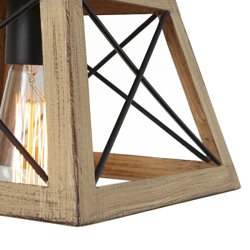 Lustre suspendu rectangulaire rustique à 5 lumières en métal pour îlot central