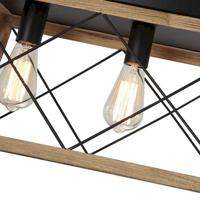 Lustre suspendu rectangulaire rustique à 5 lumières en métal pour îlot central