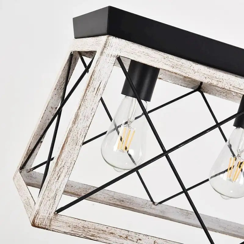 Lustre suspendu rectangulaire rustique à 5 lumières en métal pour îlot central