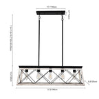 Lustre suspendu rectangulaire rustique à 5 lumières en métal pour îlot central