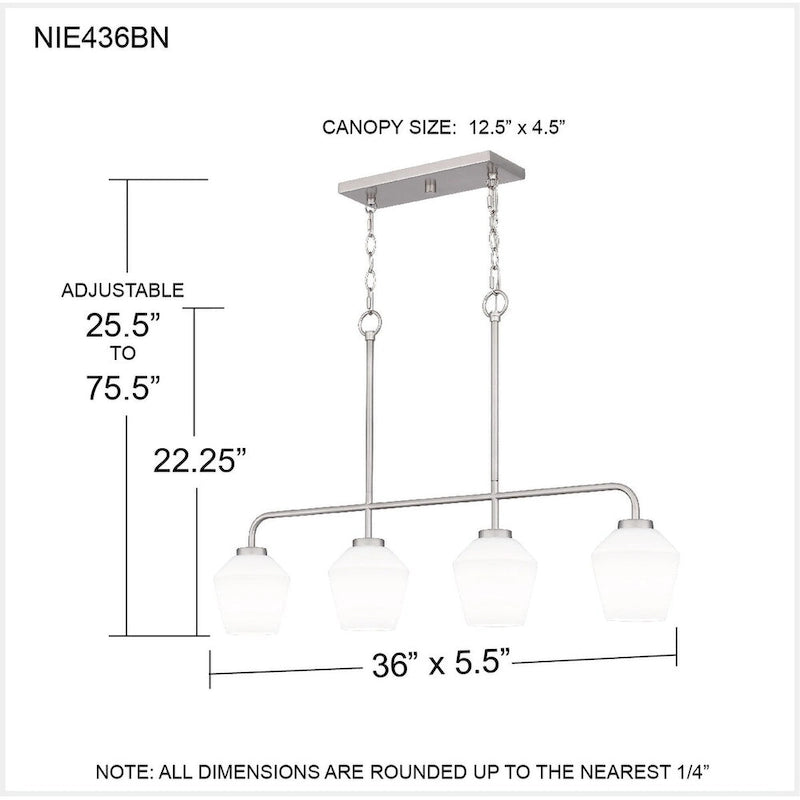 Luminaire îlot Nielson à 4 lumières en nickel brossé