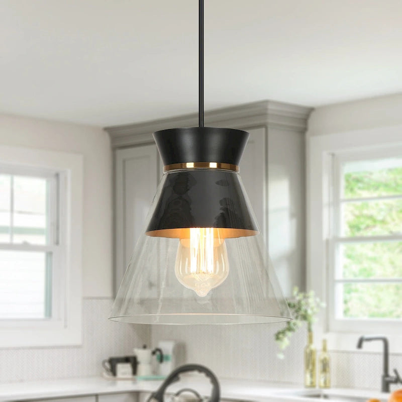 1-Light Modern Black Gold Pendant Lighting Clear Glass Bowl Kitchen Island light for Dining Room - 6.5 x6.5 x6.5 