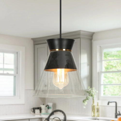 1-Light Modern Black Gold Pendant Lighting Clear Glass Bowl Kitchen Island light for Dining Room - 6.5 x6.5 x6.5 