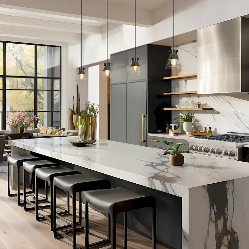 Suspension moderne noire et dorée à une lumière, bol en verre transparent, idéale pour îlot de cuisine ou salle à manger - 16,5 x 16,5 x 16,5 cm