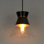 Suspension moderne noire et dorée à une lumière, bol en verre transparent, idéale pour îlot de cuisine ou salle à manger - 16,5 x 16,5 x 16,5 cm