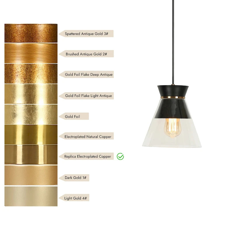 Suspension moderne noire et dorée à une lumière, bol en verre transparent, idéale pour îlot de cuisine ou salle à manger - 16,5 x 16,5 x 16,5 cm