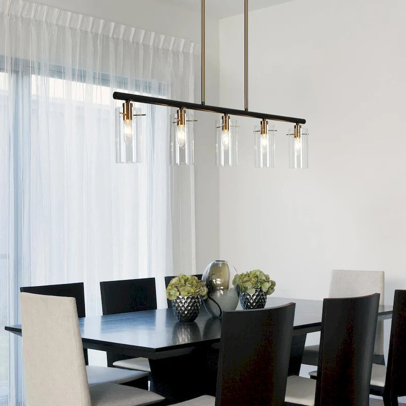 Alva Modern 5-Light Black Gold Chandelier Glass Linear Island Lights for Dining Room - 36  L x 3  W x 8  H