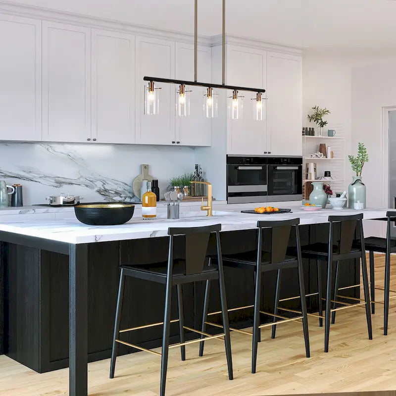 Lustre moderne Alva à 5 lumières, noir et or, style linéaire, en verre, pour îlot de salle à manger - 91,4 cm (L) x 7,6 cm (l) x 20,3 cm (H)