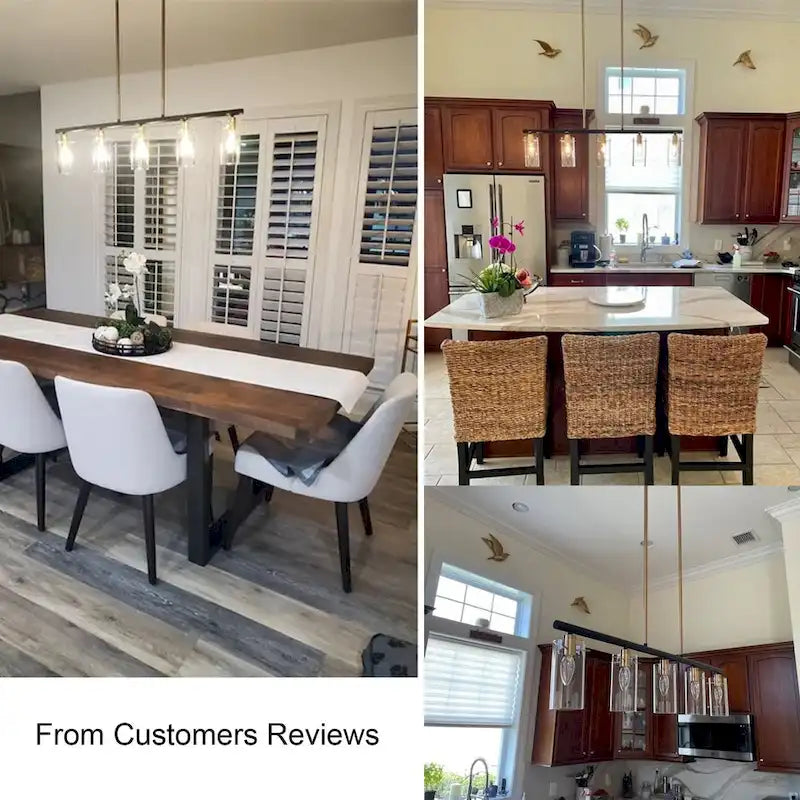 Lustre moderne Alva à 5 lumières, noir et or, style linéaire, en verre, pour îlot de salle à manger - 91,4 cm (L) x 7,6 cm (l) x 20,3 cm (H)