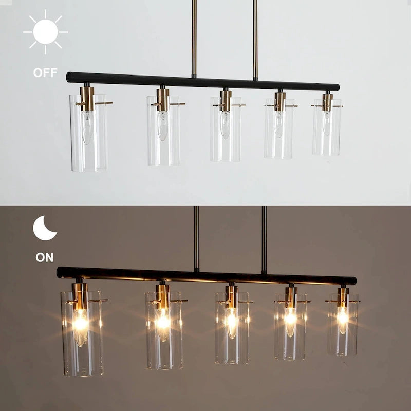 Lustre moderne Alva à 5 lumières, noir et or, style linéaire, en verre, pour îlot de salle à manger - 91,4 cm (L) x 7,6 cm (l) x 20,3 cm (H)