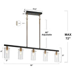 Lustre moderne Alva à 5 lumières, noir et or, style linéaire, en verre, pour îlot de salle à manger - 91,4 cm (L) x 7,6 cm (l) x 20,3 cm (H)