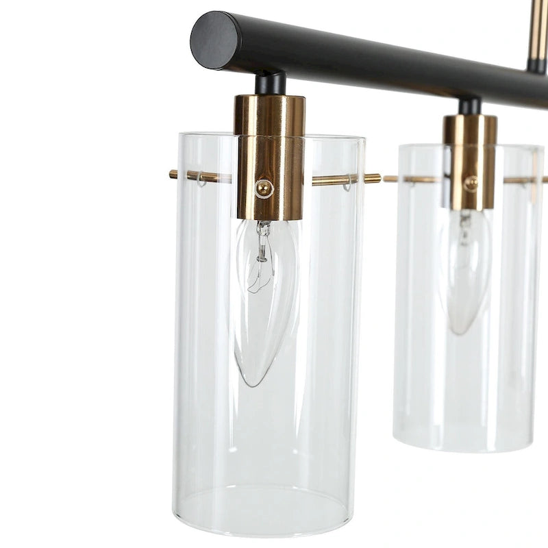 Lustre moderne Alva à 5 lumières, noir et or, style linéaire, en verre, pour îlot de salle à manger - 91,4 cm (L) x 7,6 cm (l) x 20,3 cm (H)