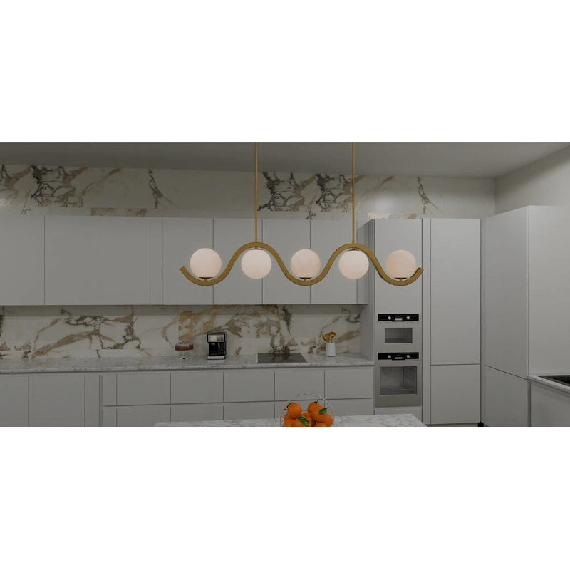 Applique murale sphérique à 5 lumières en laiton vieilli pour îlot central