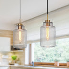 Suspension moderne cylindrique à une lumière en verre gris ondulé pour îlot de cuisine ou salle à manger - 16,5 cm de diamètre x 37 cm de hauteur