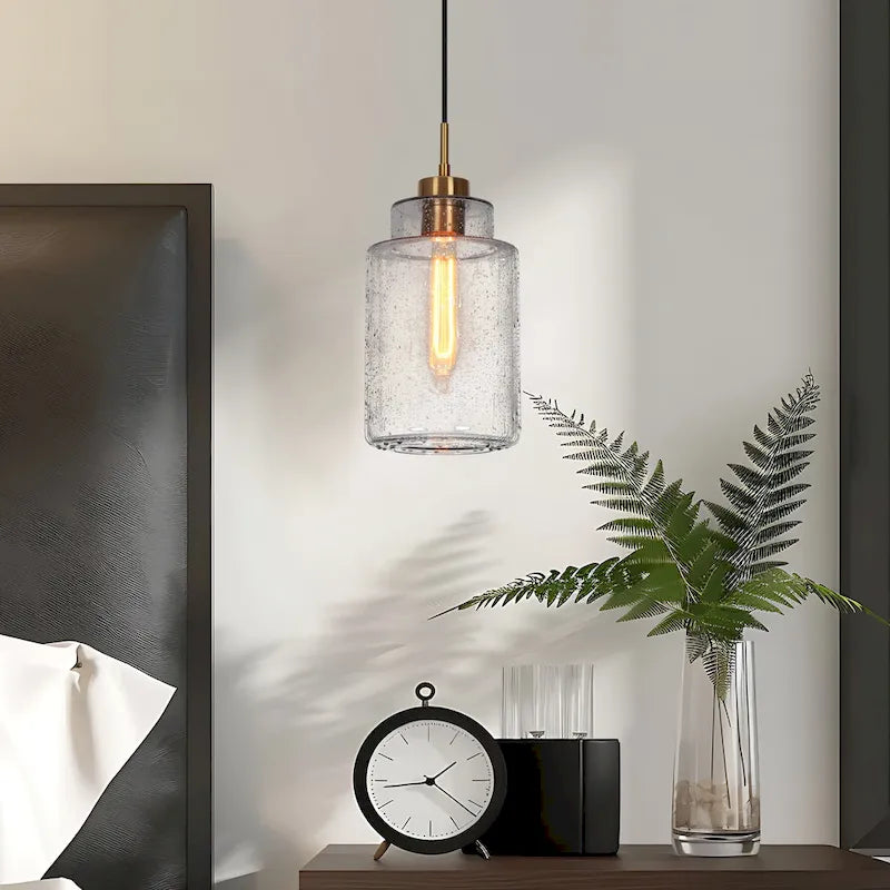 Suspension moderne cylindrique à une lumière en verre gris ondulé pour îlot de cuisine ou salle à manger - 16,5 cm de diamètre x 37 cm de hauteur