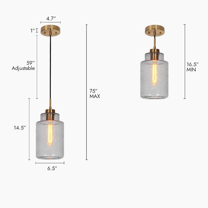 Suspension moderne cylindrique à une lumière en verre gris ondulé pour îlot de cuisine ou salle à manger - 16,5 cm de diamètre x 37 cm de hauteur