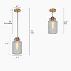 Suspension moderne cylindrique à une lumière en verre gris ondulé pour îlot de cuisine ou salle à manger - 16,5 cm de diamètre x 37 cm de hauteur