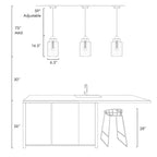 Suspension moderne cylindrique à une lumière en verre gris ondulé pour îlot de cuisine ou salle à manger - 16,5 cm de diamètre x 37 cm de hauteur