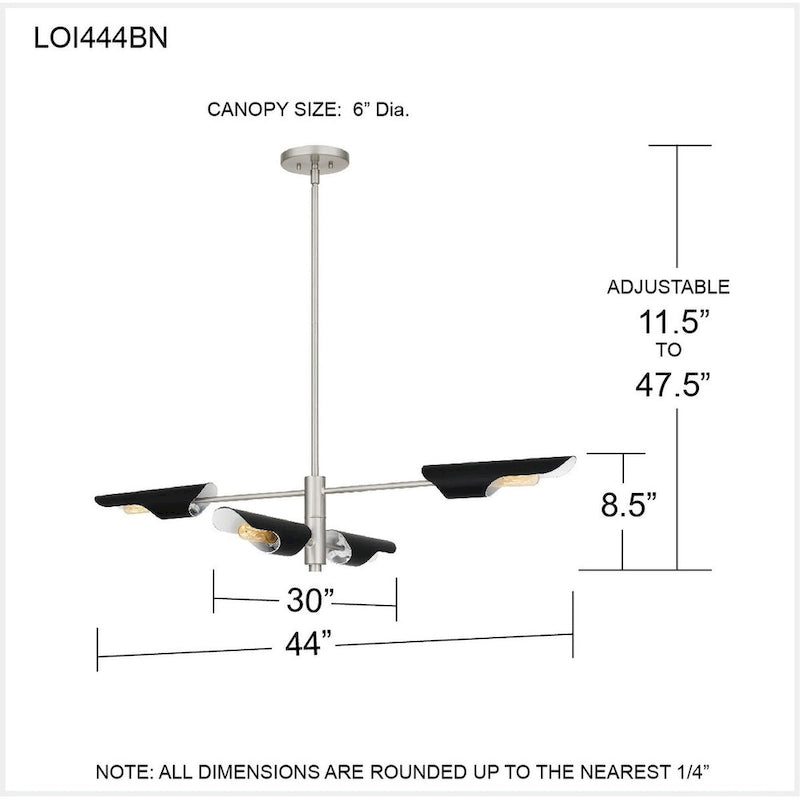 Luminaire îlot Leoni à 4 lumières en nickel brossé