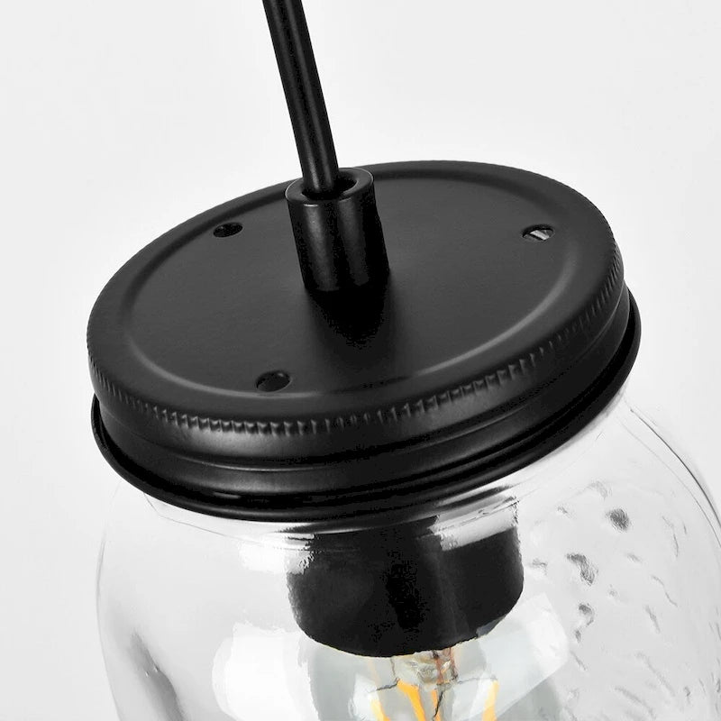 Lustre linéaire moderne Starsky à 5 lumières, style ferme, composé de bocaux Mason en verre, pour îlot de cuisine.