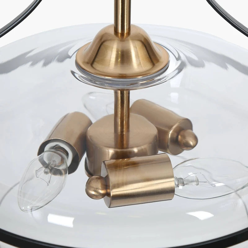 Lustre moderne du milieu du siècle à 3 lumières en verre noir et or, suspension pour salle à manger