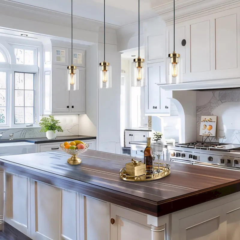 Modern Black Gold Cylindrical 1-Light Seeded Glass Kitchen Lighting Pendant Lights Dining Room for Kitchen Island