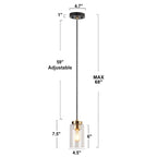 Suspension cylindrique moderne noire et dorée à une lumière en verre bullé pour cuisine ou salle à manger, idéale pour un îlot de cuisine.