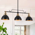 Modern 3-Light Black Gold Linear Chandelier Industrial Metal Pendant Lights for Dining Room - L 34.5  x W 8 x H 11 