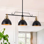 Modern 3-Light Black Gold Linear Chandelier Industrial Metal Pendant Lights for Dining Room - L 34.5  x W 8 x H 11 