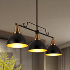 Lustre linéaire moderne à 3 lumières noir et or, style industriel, en métal, pour salle à manger - L 34,5 x l 8 x H 11