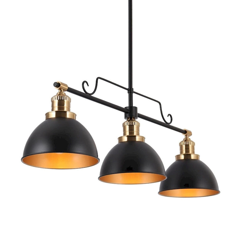 Lustre linéaire moderne à 3 lumières noir et or, style industriel, en métal, pour salle à manger - L 34,5 x l 8 x H 11